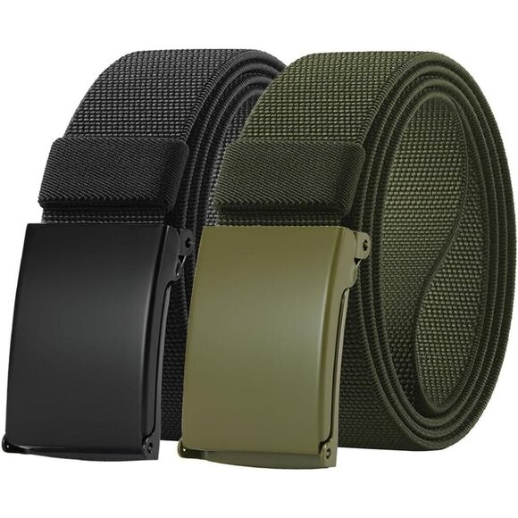 Accessories - Women's 2 Canvas Black And Green Adjustable Elastic Web Belt Top Military Buckle